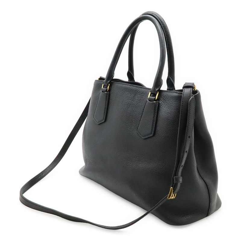Prada Handbag Tote Bag 2WAY Shoulder Bag Leather Black Gold Hardware 1ba239
