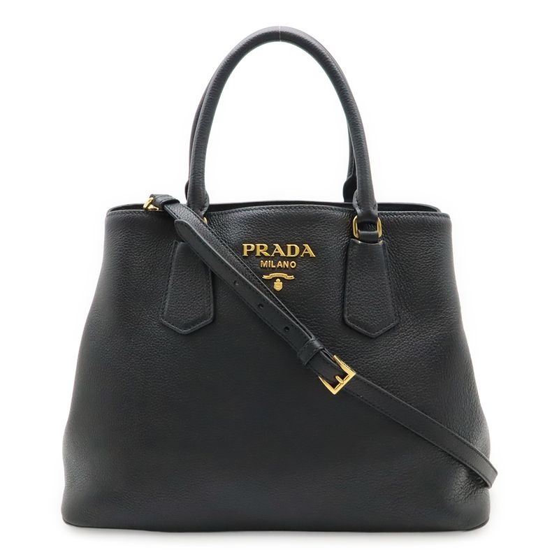 Prada Handbag Tote Bag 2WAY Shoulder Bag Leather Black Gold Hardware 1ba239