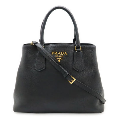 Prada Handbag Tote Bag 2WAY Shoulder Bag Leather Black Gold Hardware 1ba239