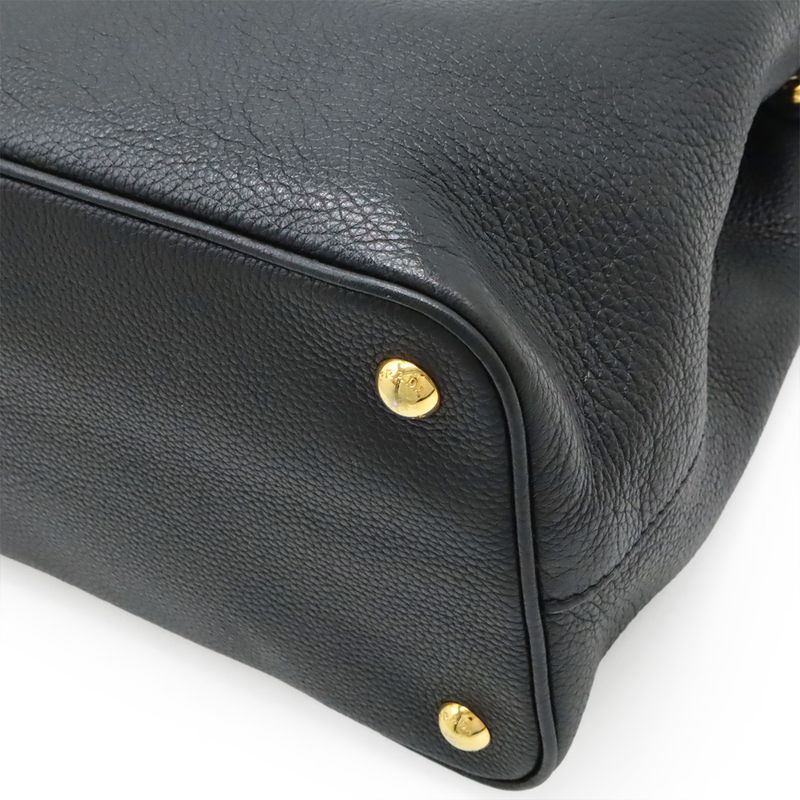 Prada Handbag Tote Bag 2WAY Shoulder Bag Leather Black Gold Hardware 1ba239