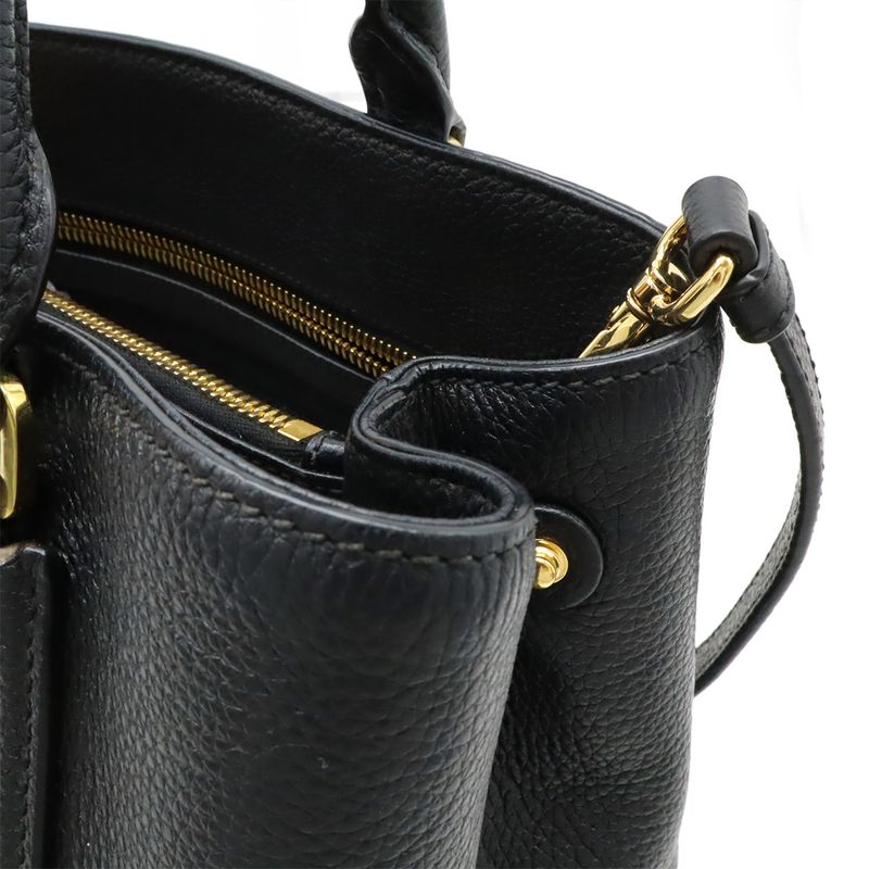 Prada Handbag Tote Bag 2WAY Shoulder Bag Leather Black Gold Hardware 1ba239