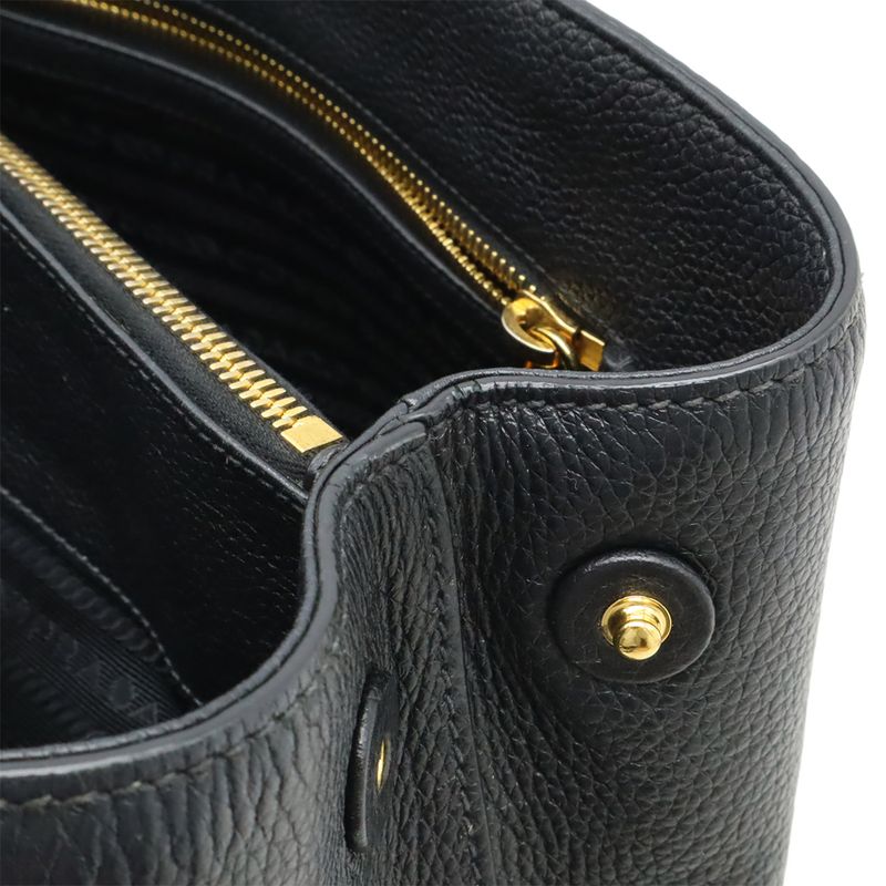 Prada Handbag Tote Bag 2WAY Shoulder Bag Leather Black Gold Hardware 1ba239