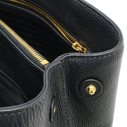 Prada Handbag Tote Bag 2WAY Shoulder Bag Leather Black Gold Hardware 1ba239