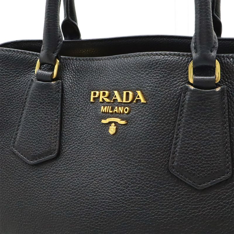 Prada Handbag Tote Bag 2WAY Shoulder Bag Leather Black Gold Hardware 1ba239