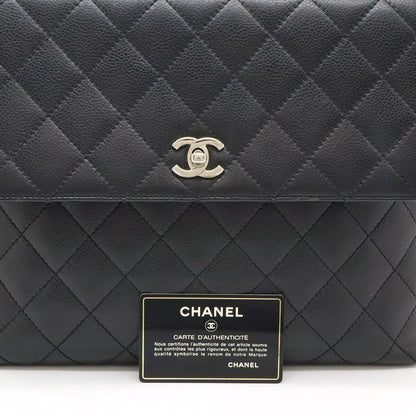 Chanel Matelasse Coco Mark Handbag Flap Bag Caviar Skin Leather Black Silver