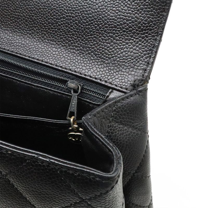 Chanel Matelasse Coco Mark Handbag Flap Bag Caviar Skin Leather Black Silver
