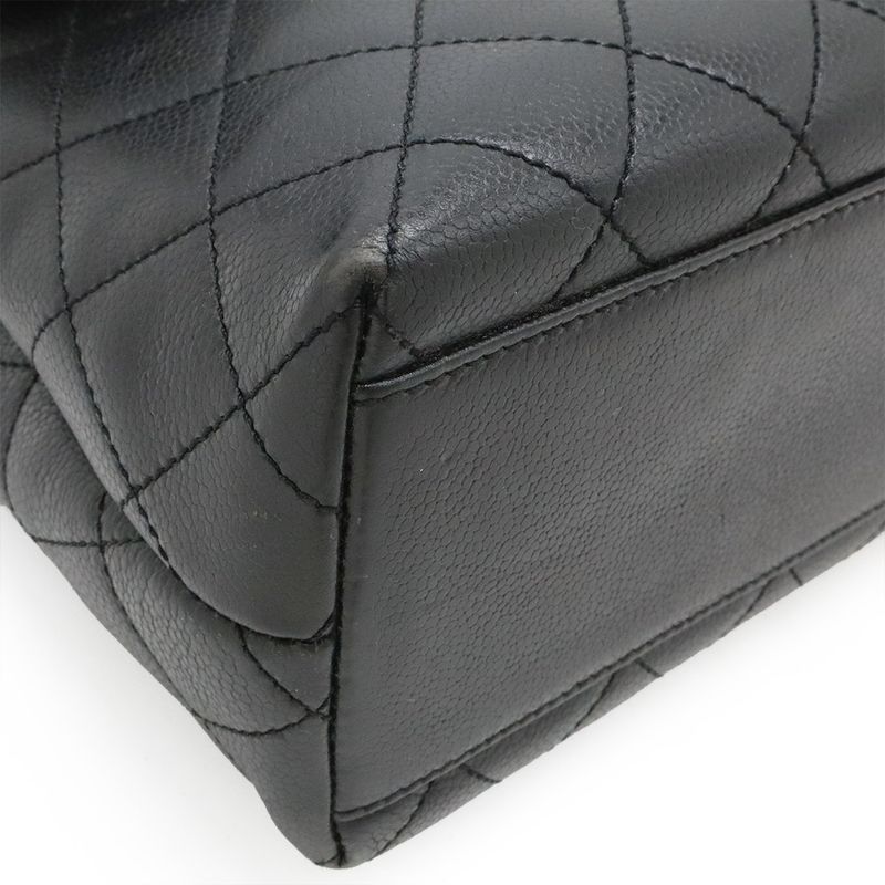 Chanel Matelasse Coco Mark Handbag Flap Bag Caviar Skin Leather Black Silver