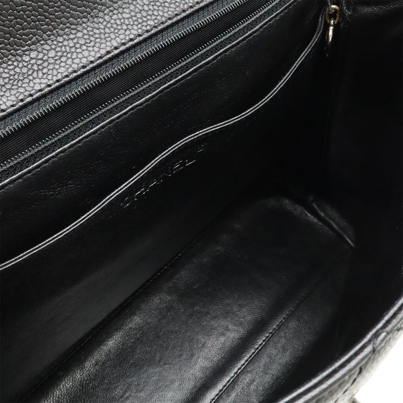 Chanel Matelasse Coco Mark Handbag Flap Bag Caviar Skin Leather Black Silver