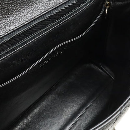 Chanel Matelasse Coco Mark Handbag Flap Bag Caviar Skin Leather Black Silver