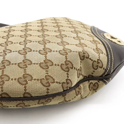 Gucci GG Canvas Shoulder Bag Crossbody Leather Khaki Beige Dark Brown Gold