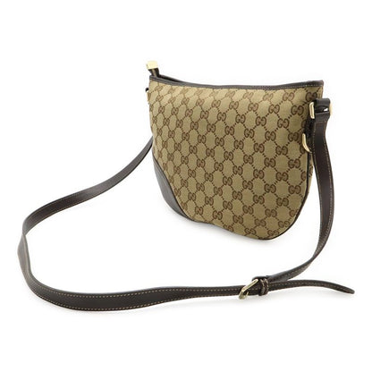 Gucci GG Canvas Shoulder Bag Crossbody Leather Khaki Beige Dark Brown Gold