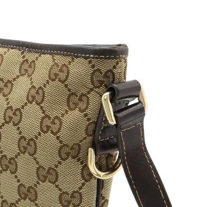 Gucci GG Canvas Shoulder Bag Crossbody Leather Khaki Beige Dark Brown Gold