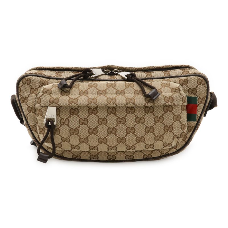 Gucci GG Canvas Large Sling Bag Body Bag Waist Bag Crossbody Bag Beige Dark