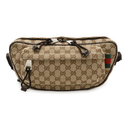 Gucci GG Canvas Large Sling Bag Body Bag Waist Bag Crossbody Bag Beige Dark
