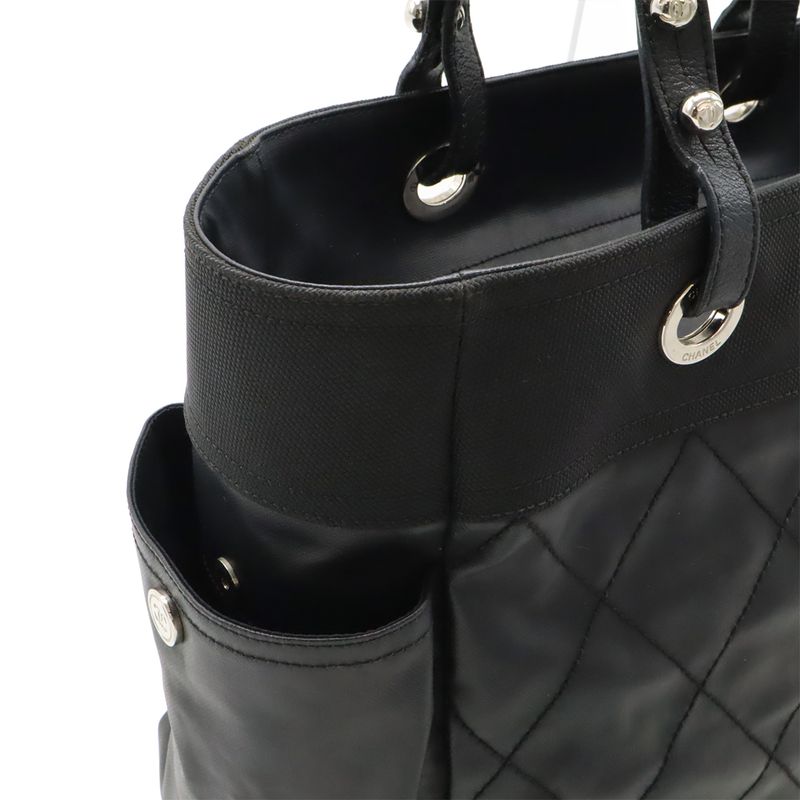 Chanel Paris Biarritz Tote GM Tote Bag Shoulder Bag Coated Canvas Black With