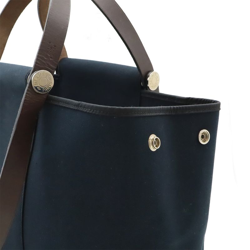 Hermes Cabas Q'elan PM Tote Handbag 2WAY Shoulder Bag Shoulder Toile Officier