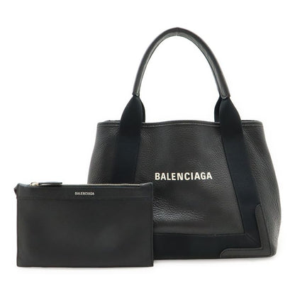 Balenciaga Navy Cabas S Small Logo Handbag Tote Leather Black With Pouch 339933
