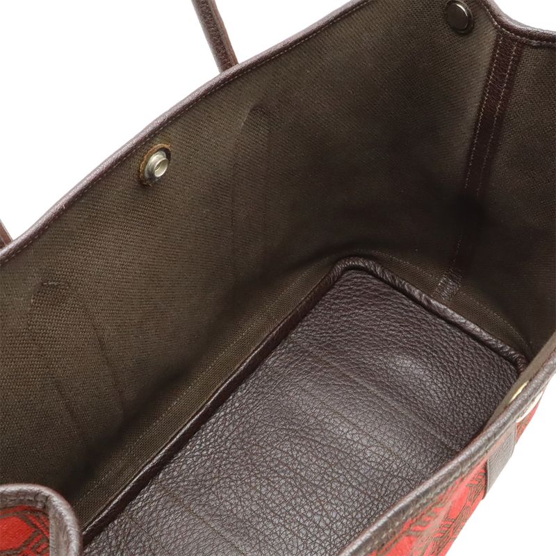Hermes Garden Party PM 36 Tote Handbag Toile Sauache Leather Rouge Garance Red