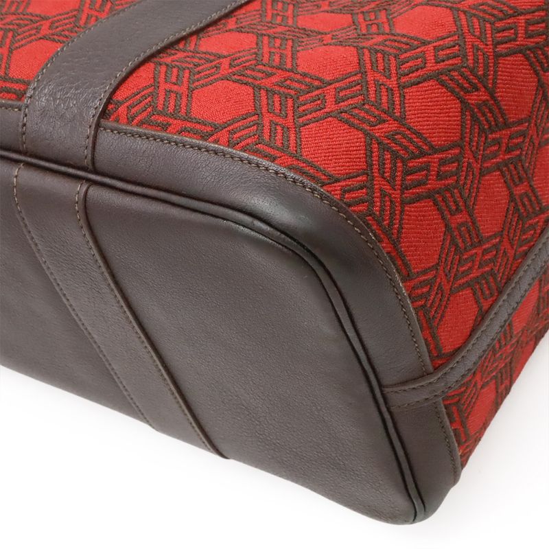 Hermes Garden Party PM 36 Tote Handbag Toile Sauache Leather Rouge Garance Red