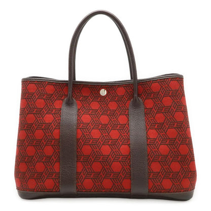 Hermes Garden Party PM 36 Tote Handbag Toile Sauache Leather Rouge Garance Red