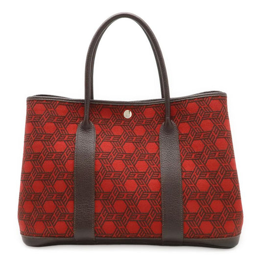 Hermes Garden Party PM 36 Tote Handbag Toile Sauache Leather Rouge Garance Red
