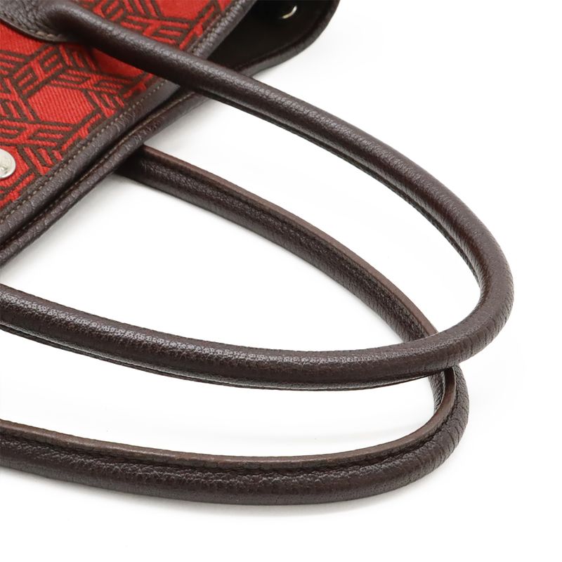 Hermes Garden Party PM 36 Tote Handbag Toile Sauache Leather Rouge Garance Red