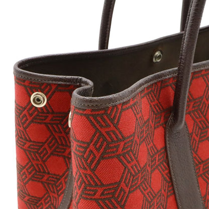 Hermes Garden Party PM 36 Tote Handbag Toile Sauache Leather Rouge Garance Red