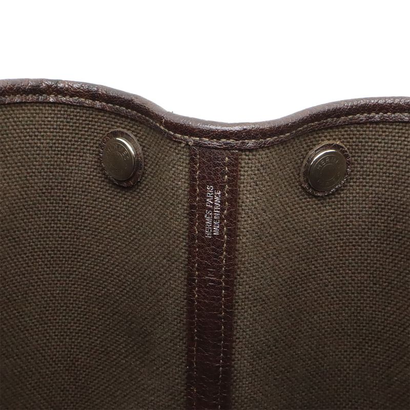 Hermes Garden Party PM 36 Tote Handbag Toile Sauache Leather Rouge Garance Red