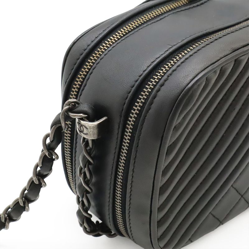 Chanel Coco Boy Matelasse Chain Shoulder Bag Pochette Calfskin Leather Black