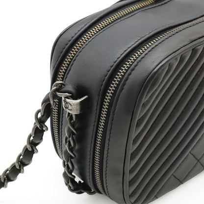 Chanel Coco Boy Matelasse Chain Shoulder Bag Pochette Calfskin Leather Black