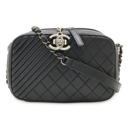 Chanel Coco Boy Matelasse Chain Shoulder Bag Pochette Calfskin Leather Black