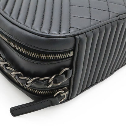 Chanel Coco Boy Matelasse Chain Shoulder Bag Pochette Calfskin Leather Black