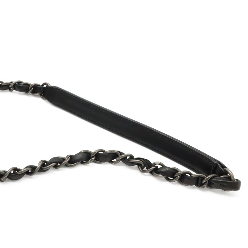 Chanel Coco Boy Matelasse Chain Shoulder Bag Pochette Calfskin Leather Black