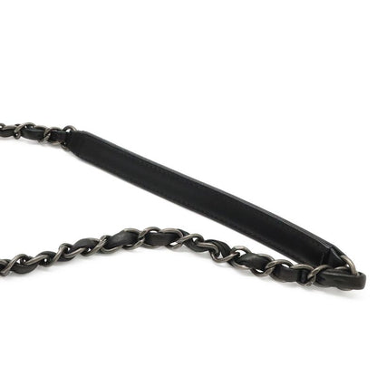 Chanel Coco Boy Matelasse Chain Shoulder Bag Pochette Calfskin Leather Black