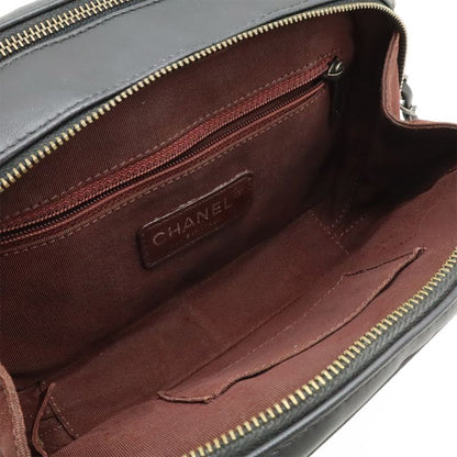 Chanel Coco Boy Matelasse Chain Shoulder Bag Pochette Calfskin Leather Black