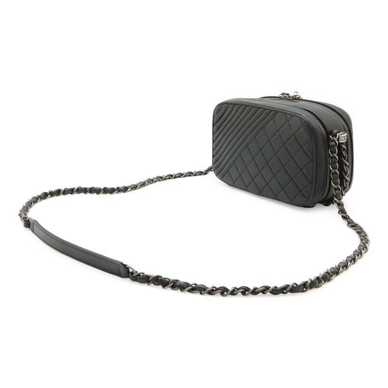 Chanel Coco Boy Matelasse Chain Shoulder Bag Pochette Calfskin Leather Black