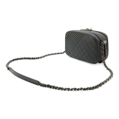 Chanel Coco Boy Matelasse Chain Shoulder Bag Pochette Calfskin Leather Black