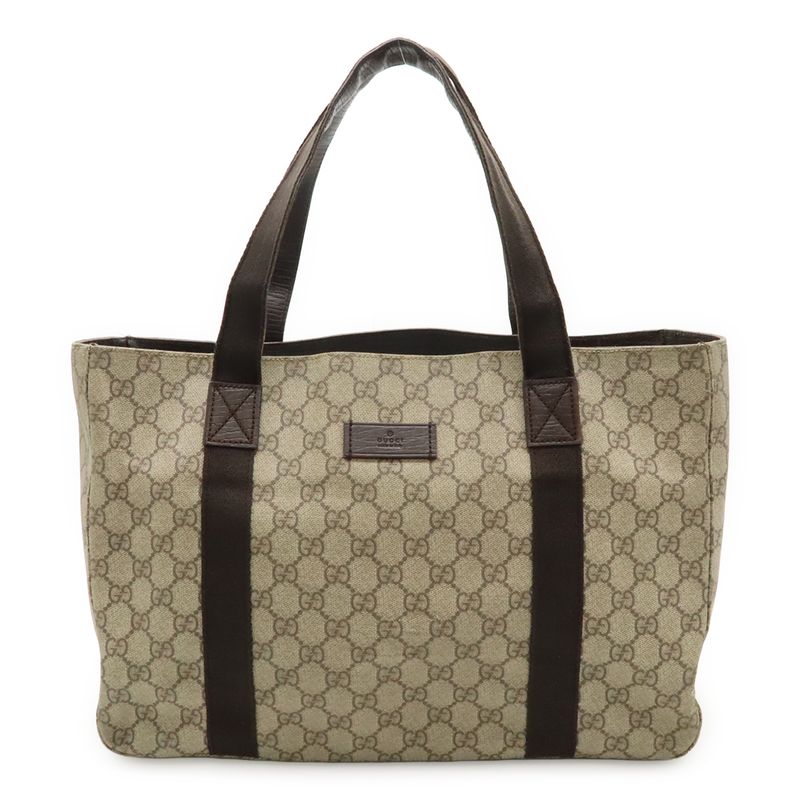 Gucci GG Supreme Tote Bag Shoulder Bag Semi Shoulder PVC Leather Beige Brown