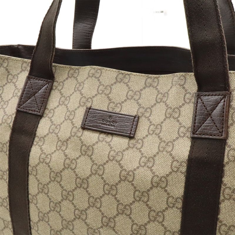 Gucci GG Supreme Tote Bag Shoulder Bag Semi Shoulder PVC Leather Beige Brown