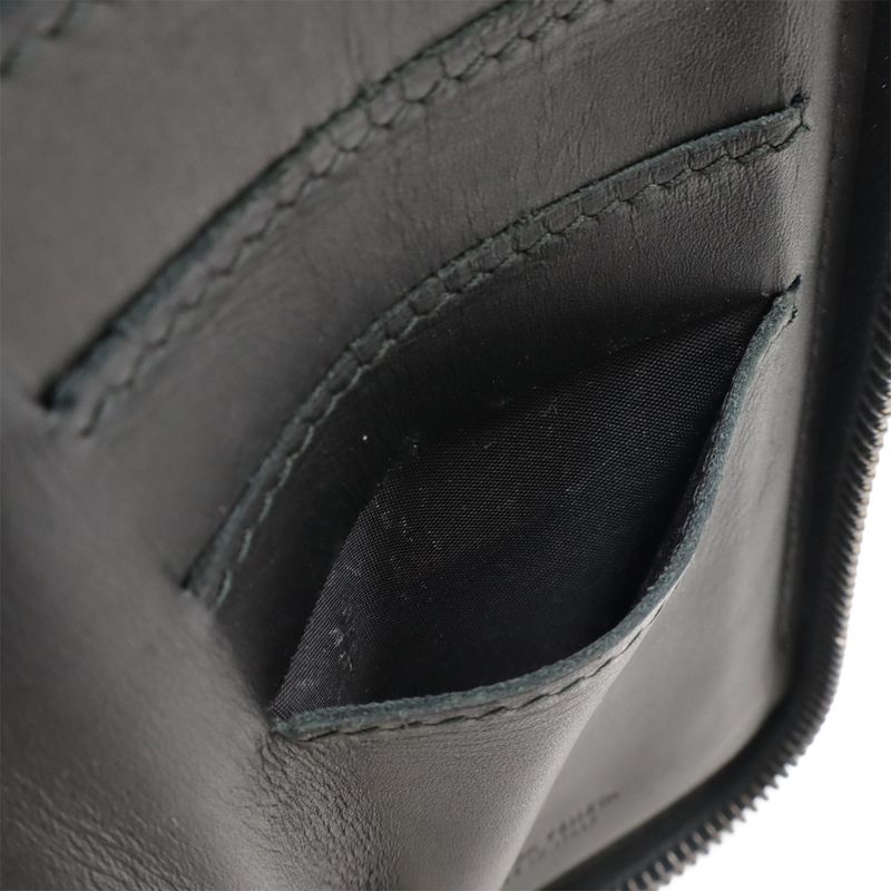 Bottega Veneta Intrecciato Round Zipper Long Wallet Travel Case Leather Black