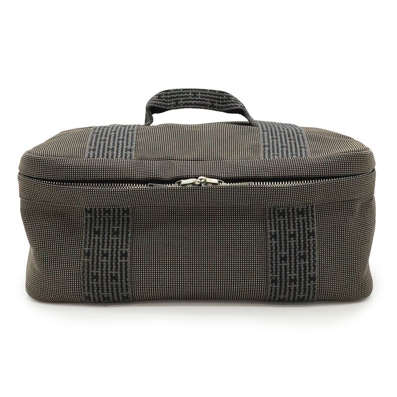Hermes Her Line Vanity Bag Handbag Cosmetic Pouch Canvas Gray Black Silver