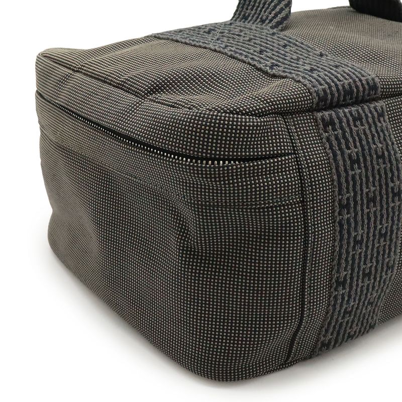 Hermes Her Line Vanity Bag Handbag Cosmetic Pouch Canvas Gray Black Silver
