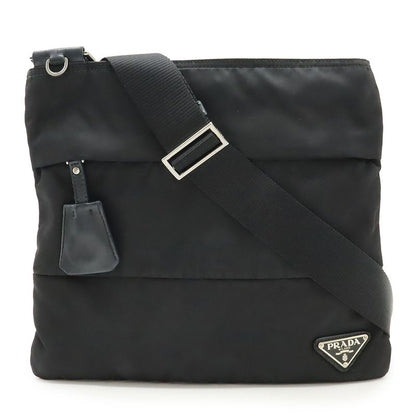 Prada Triangle Logo Plate Shoulder Bag Crossbody Nylon Leather NERO Black