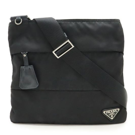Prada Triangle Logo Plate Shoulder Bag Crossbody Nylon Leather NERO Black