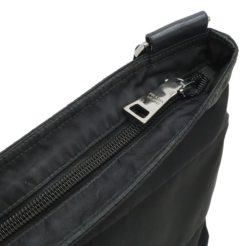 Prada Triangle Logo Plate Shoulder Bag Crossbody Nylon Leather NERO Black