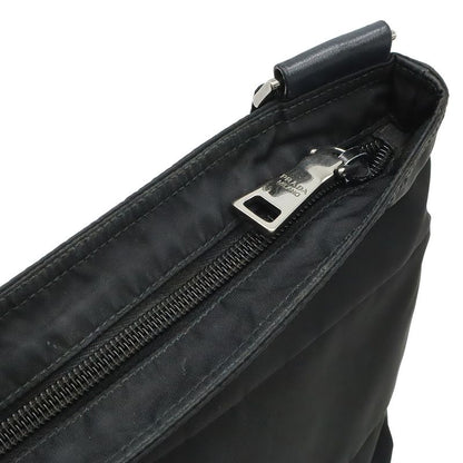 Prada Triangle Logo Plate Shoulder Bag Crossbody Nylon Leather NERO Black