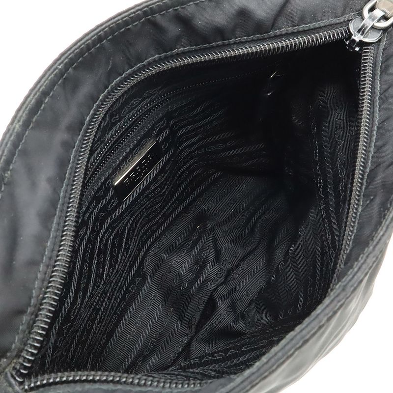 Prada Triangle Logo Plate Shoulder Bag Crossbody Nylon Leather NERO Black