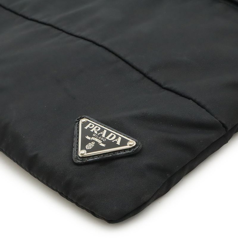 Prada Triangle Logo Plate Shoulder Bag Crossbody Nylon Leather NERO Black