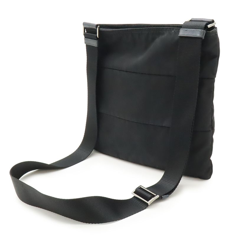 Prada Triangle Logo Plate Shoulder Bag Crossbody Nylon Leather NERO Black