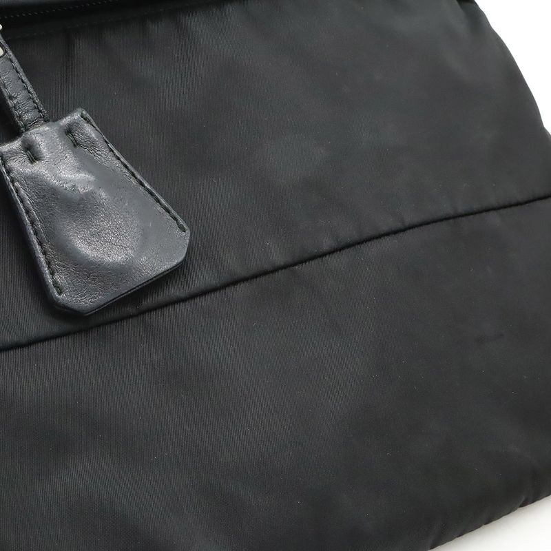 Prada Triangle Logo Plate Shoulder Bag Crossbody Nylon Leather NERO Black